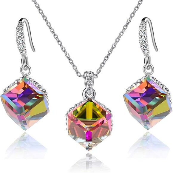 Jewelry - New Colorful Cubic Austrian Crystal Pendant Necklace Earrings for Women …